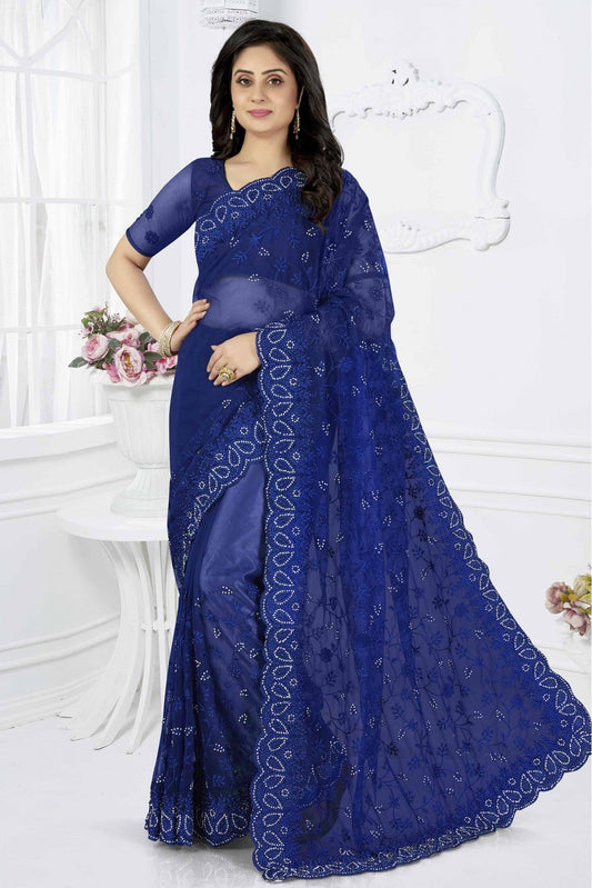 Blue Colour Net Designer Saree