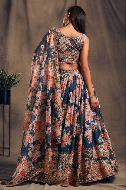 Blue Colour Organza Lehenga Choli