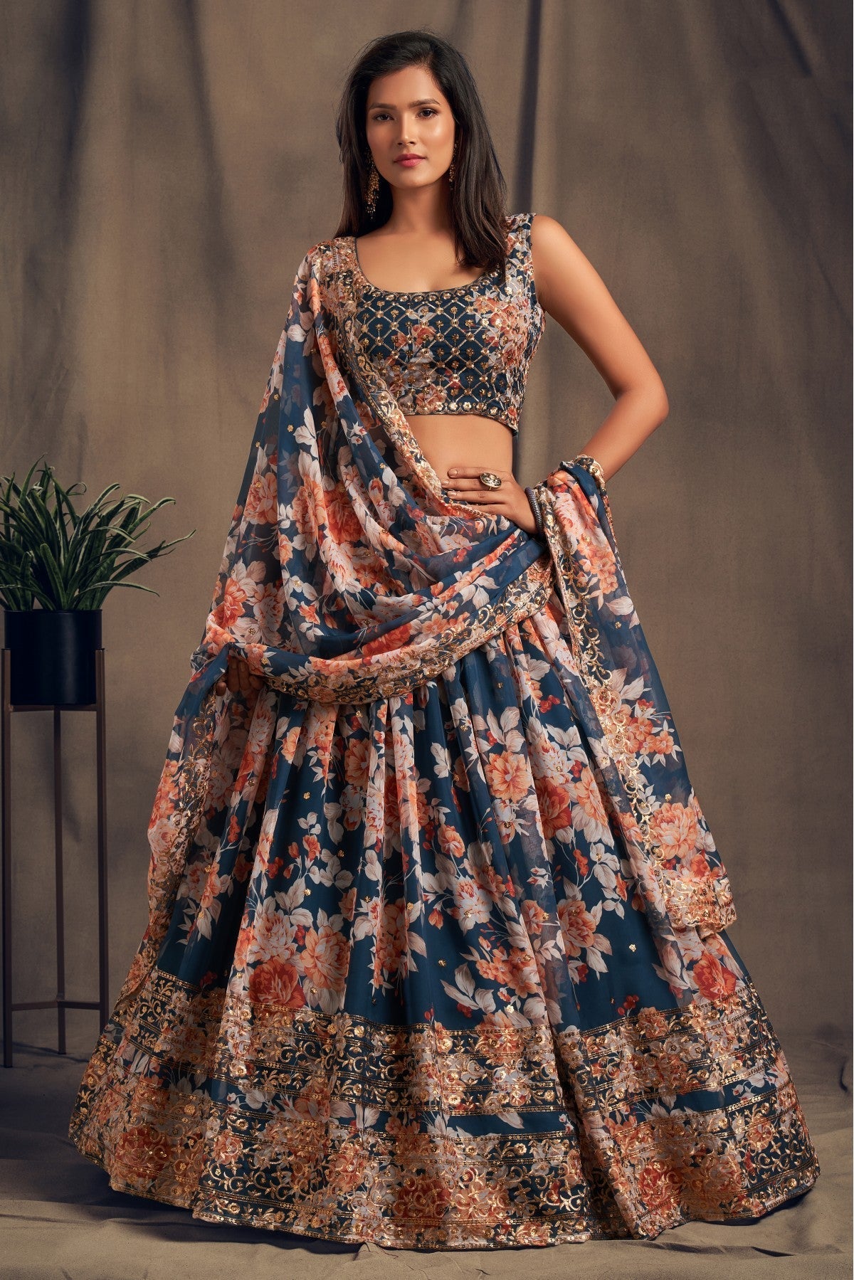 Blue Colour Organza Lehenga Choli