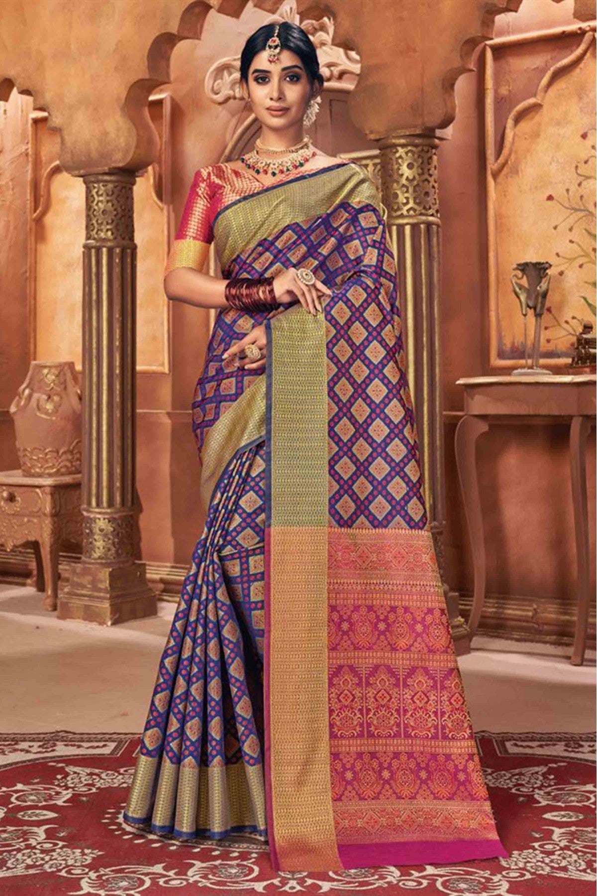 Blue Colour Patola Silk Woven Saree