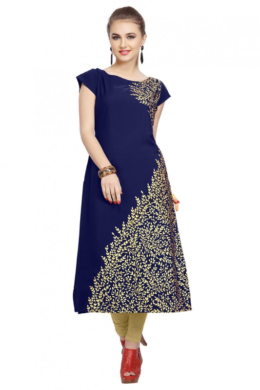 Blue Colour Plus Size Crepe Straight Kurti