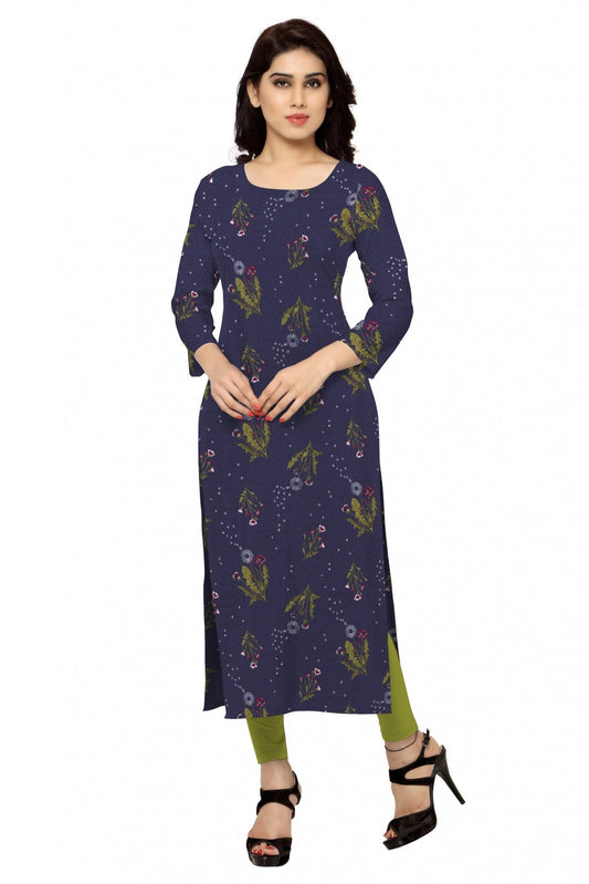 Blue Colour Plus Size Crepe Straight Kurti