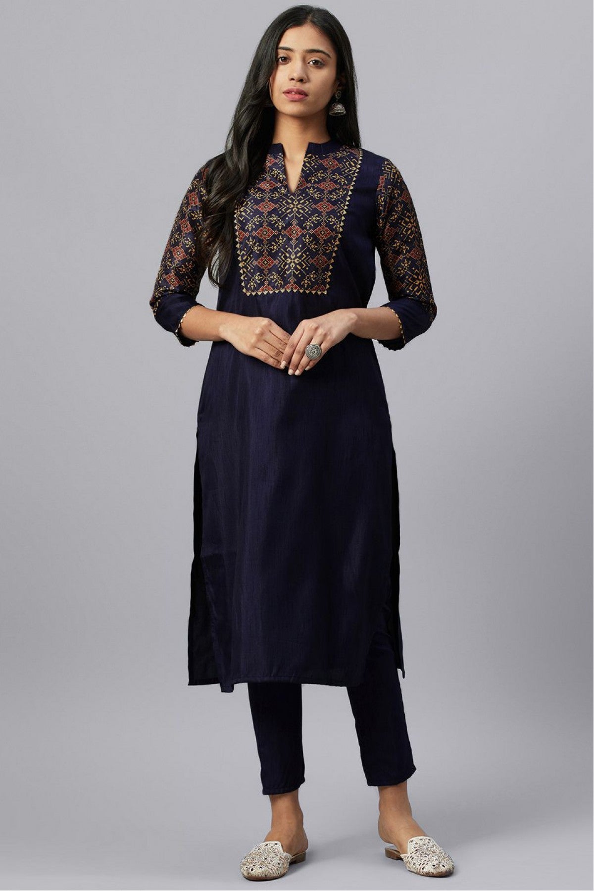 Blue Colour Plus Size Poly Silk Party Wear Kurti