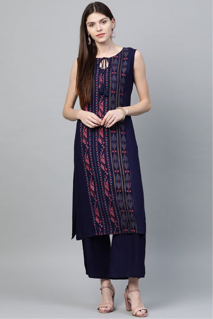 Blue Colour Plus Size Rayon Straight Kurta Palazzo Set