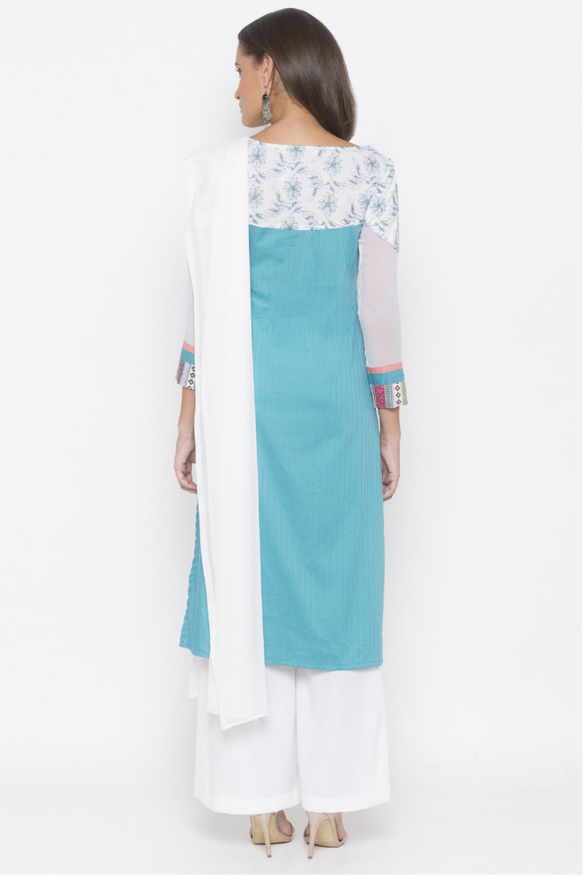 Blue Colour Plus Size Stitched Cotton Embroidery Palazzo Pant Suit