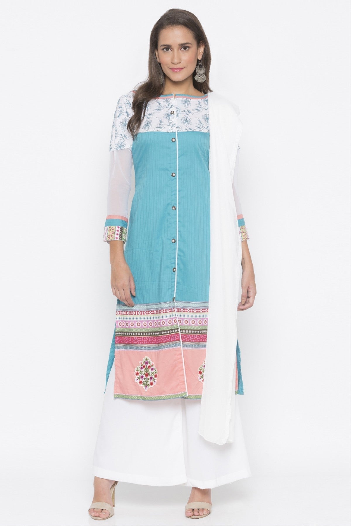 Blue Colour Plus Size Stitched Cotton Embroidery Palazzo Pant Suit