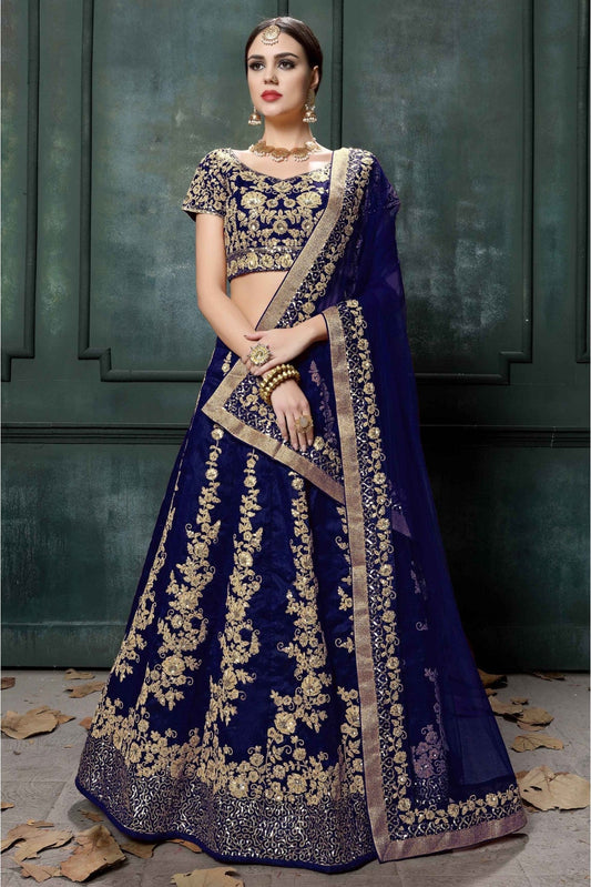 Blue Colour Raw Silk Lehenga Choli