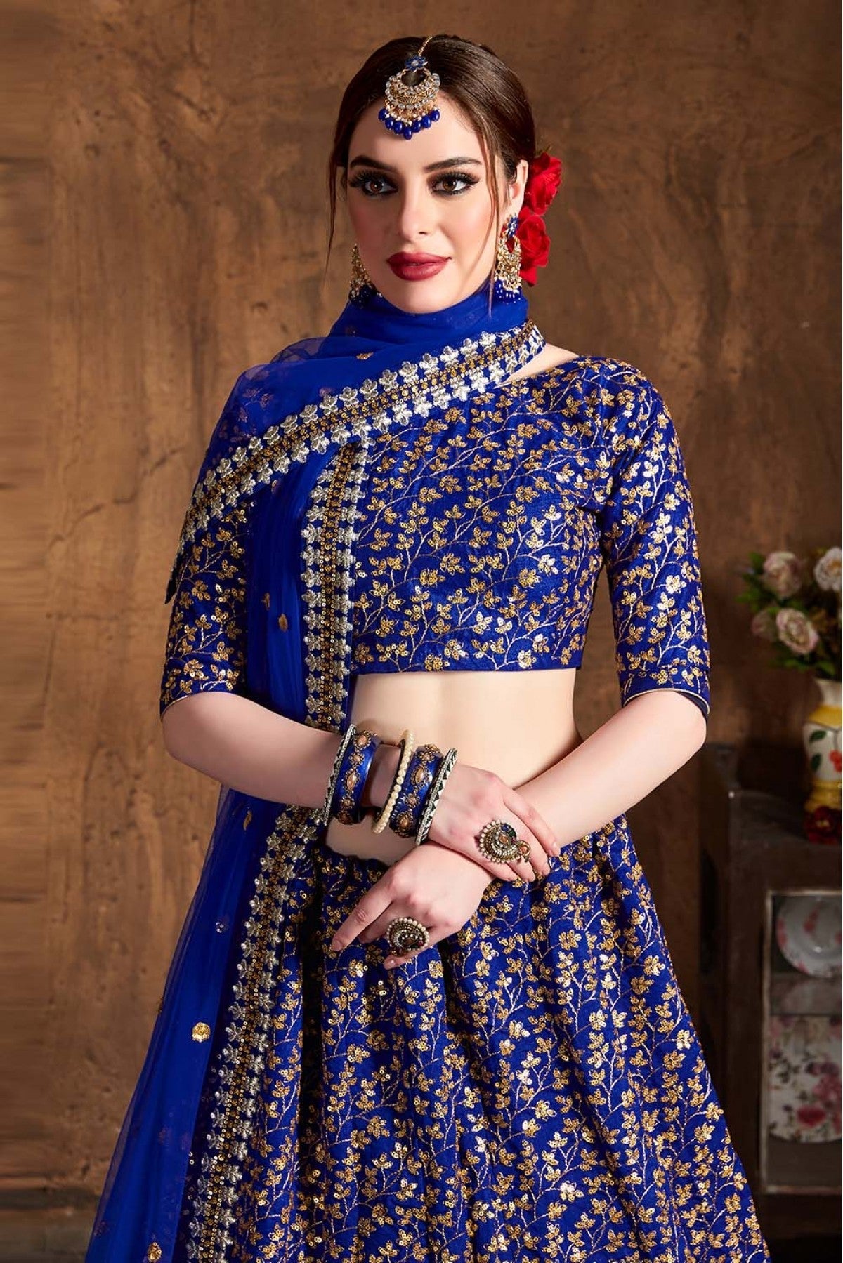 Blue Colour Raw Silk Lehenga Choli