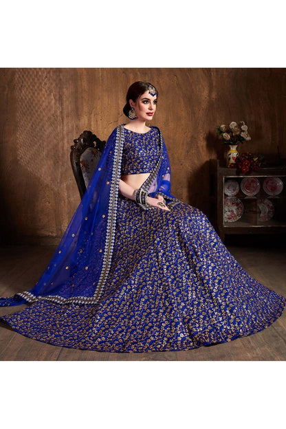 Blue Colour Raw Silk Lehenga Choli