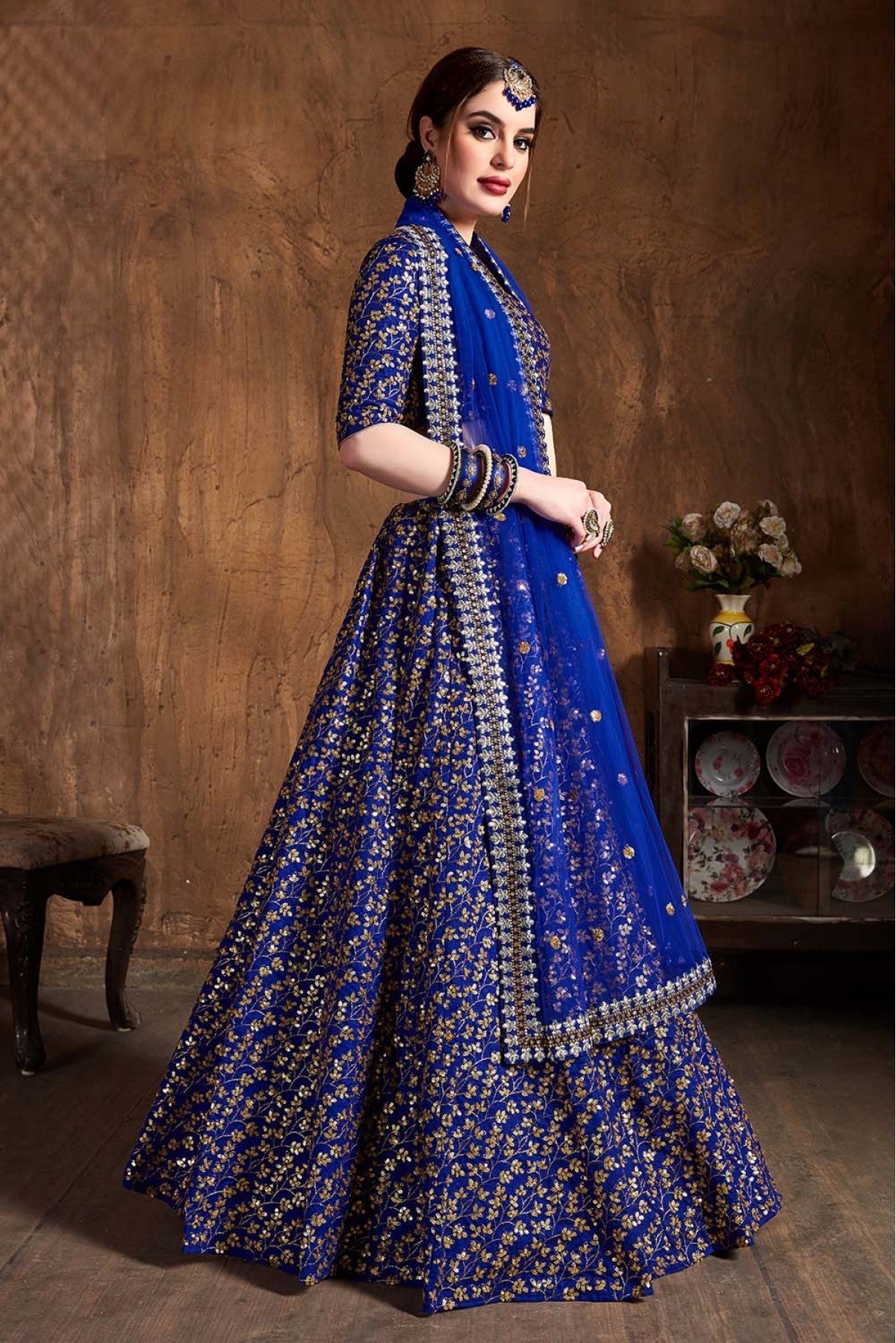 Blue Colour Raw Silk Lehenga Choli