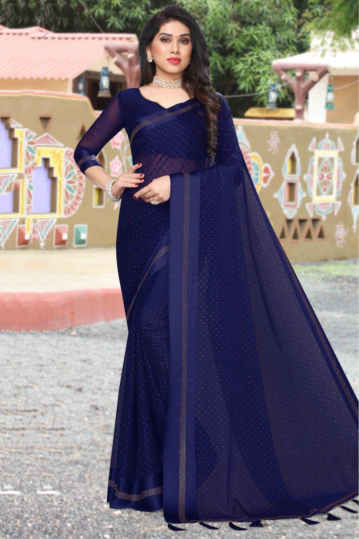 Blue Colour Satin Designer Saree