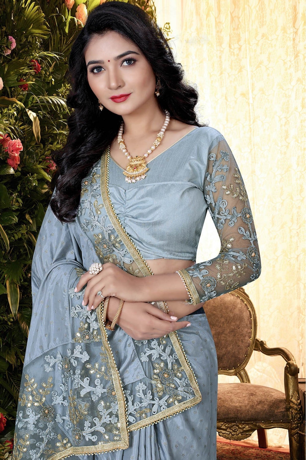 Blue Colour Silk Designer Saree