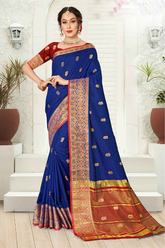 Blue Colour Silk Woven Saree