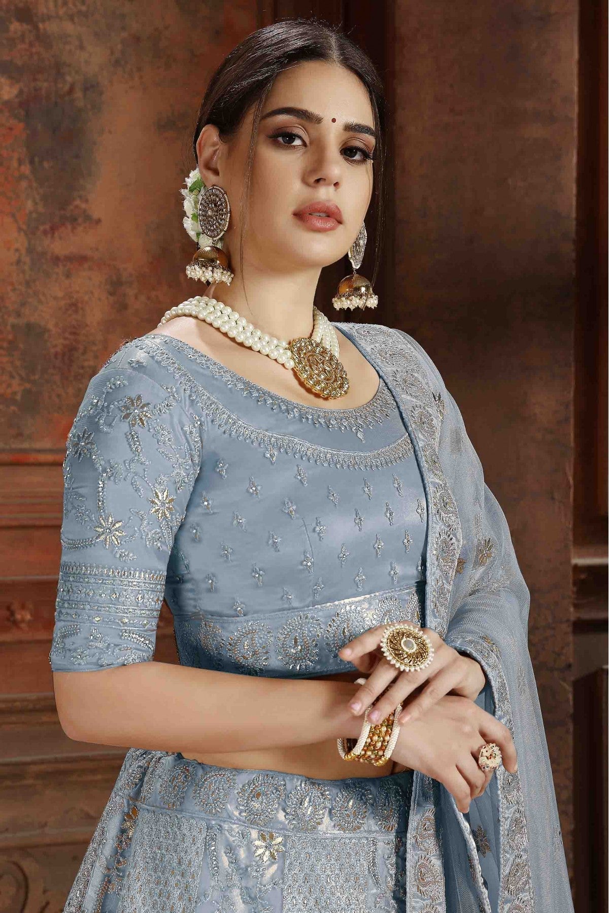 Blue Colour Soft Net Embroidery Lehenga Choli