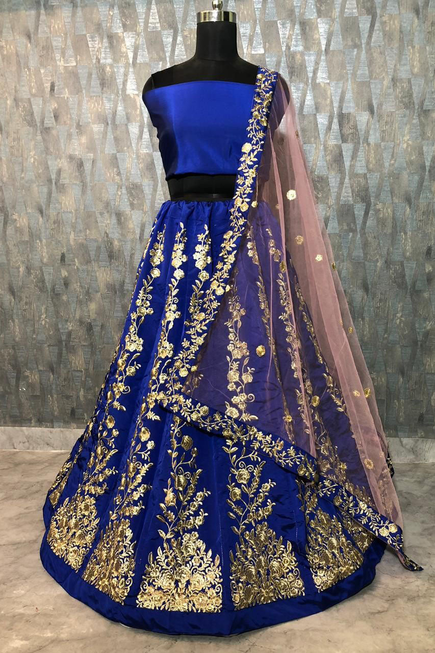 Blue Colour Taffeta Silk Embroidery Lehenga Choli VSLC1020003