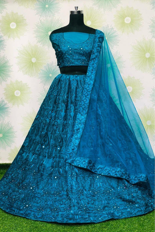 Blue Colour Taffeta Silk Lehenga Choli