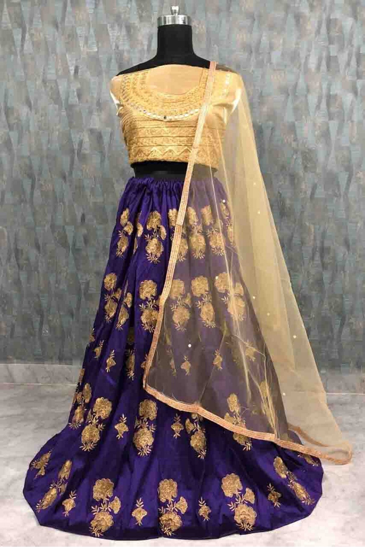 Blue Colour Taffeta Silk Thread Work Lehenga Choli