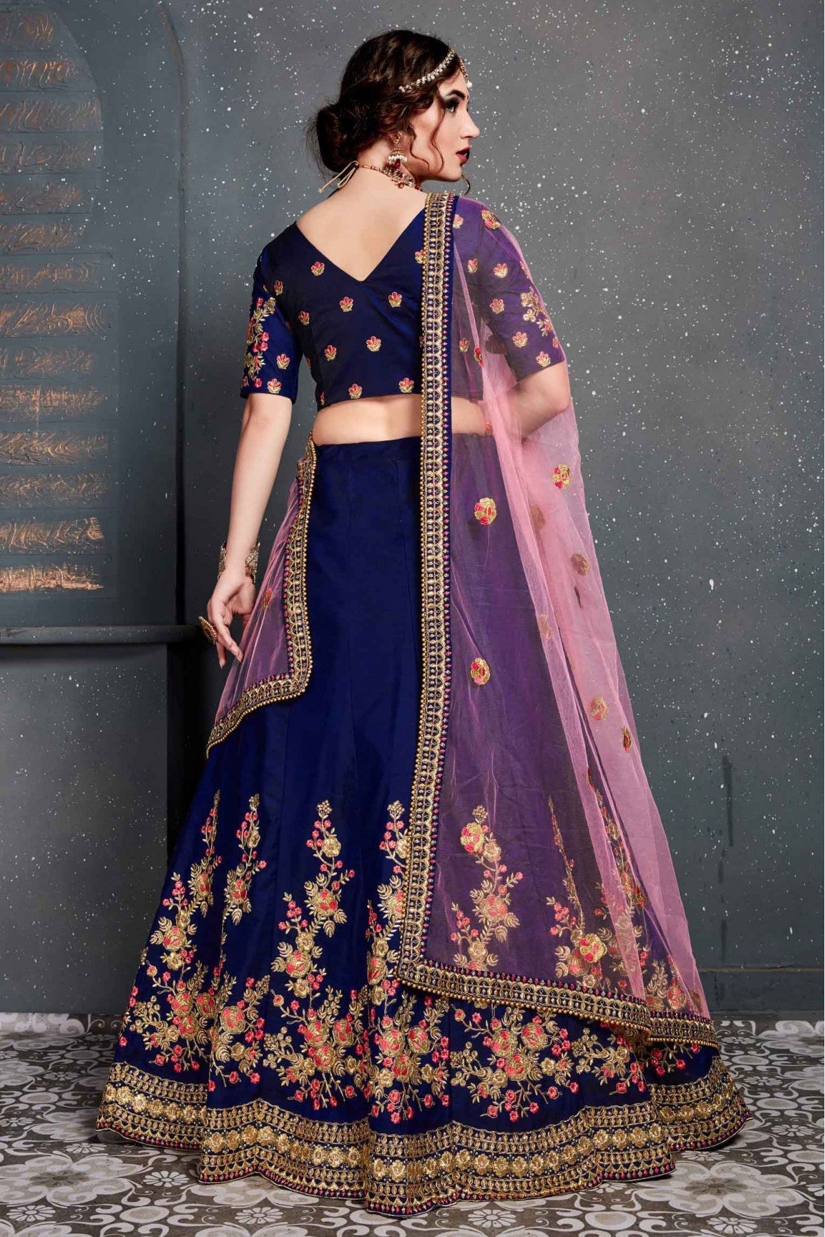 Blue Colour Taffeta and Satin Silk Lehenga Choli