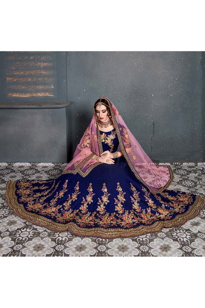 Blue Colour Taffeta and Satin Silk Lehenga Choli