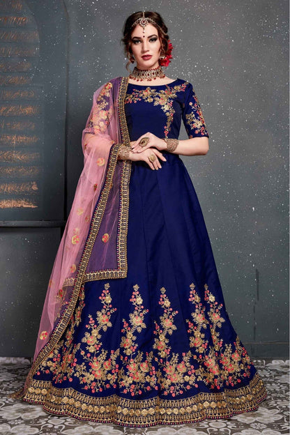 Blue Colour Taffeta and Satin Silk Lehenga Choli