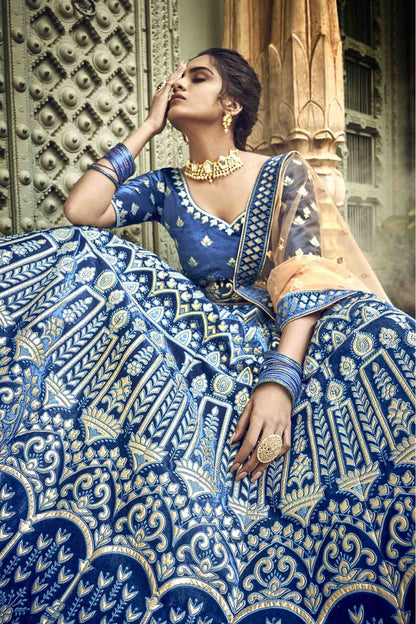 Blue Colour Velvet Thread Work Lehenga Choli