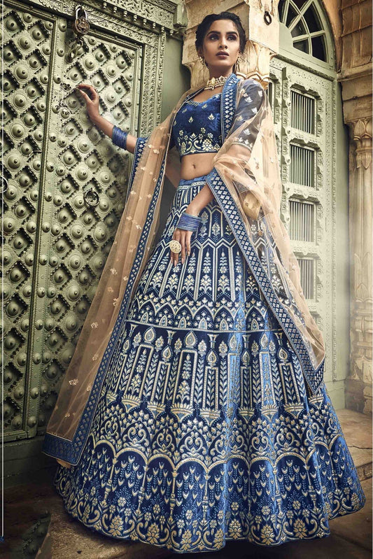 Blue Colour Velvet Thread Work Lehenga Choli