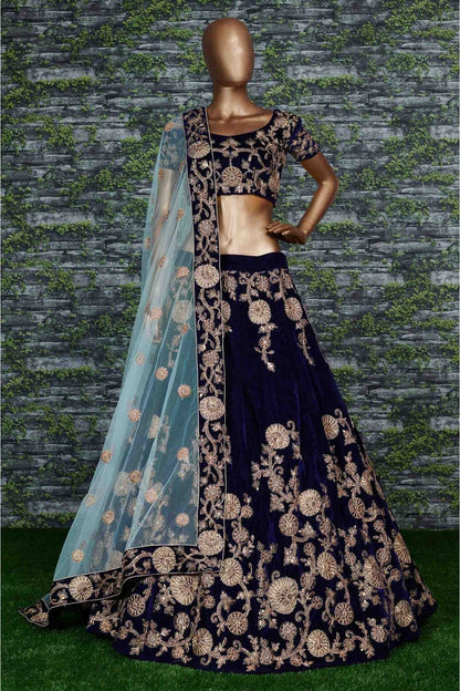 Blue Colour Velvet and Silk Lehenga Choli