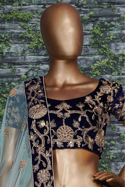 Blue Colour Velvet and Silk Lehenga Choli