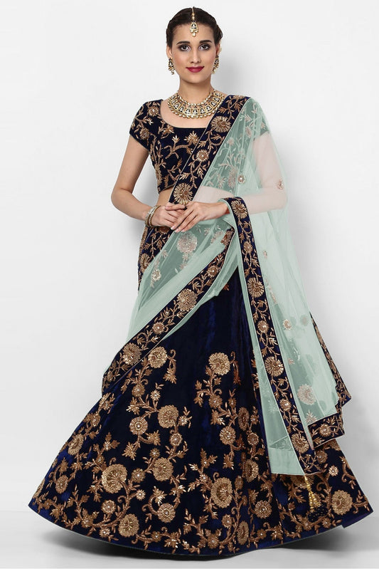 Blue Colour Velvet and Silk Lehenga Choli