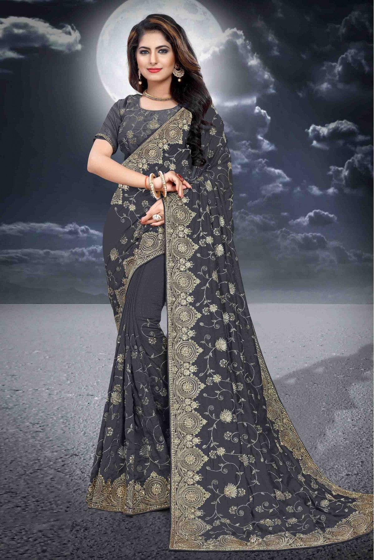 Blue Colour Vichitra Silk Designer Saree