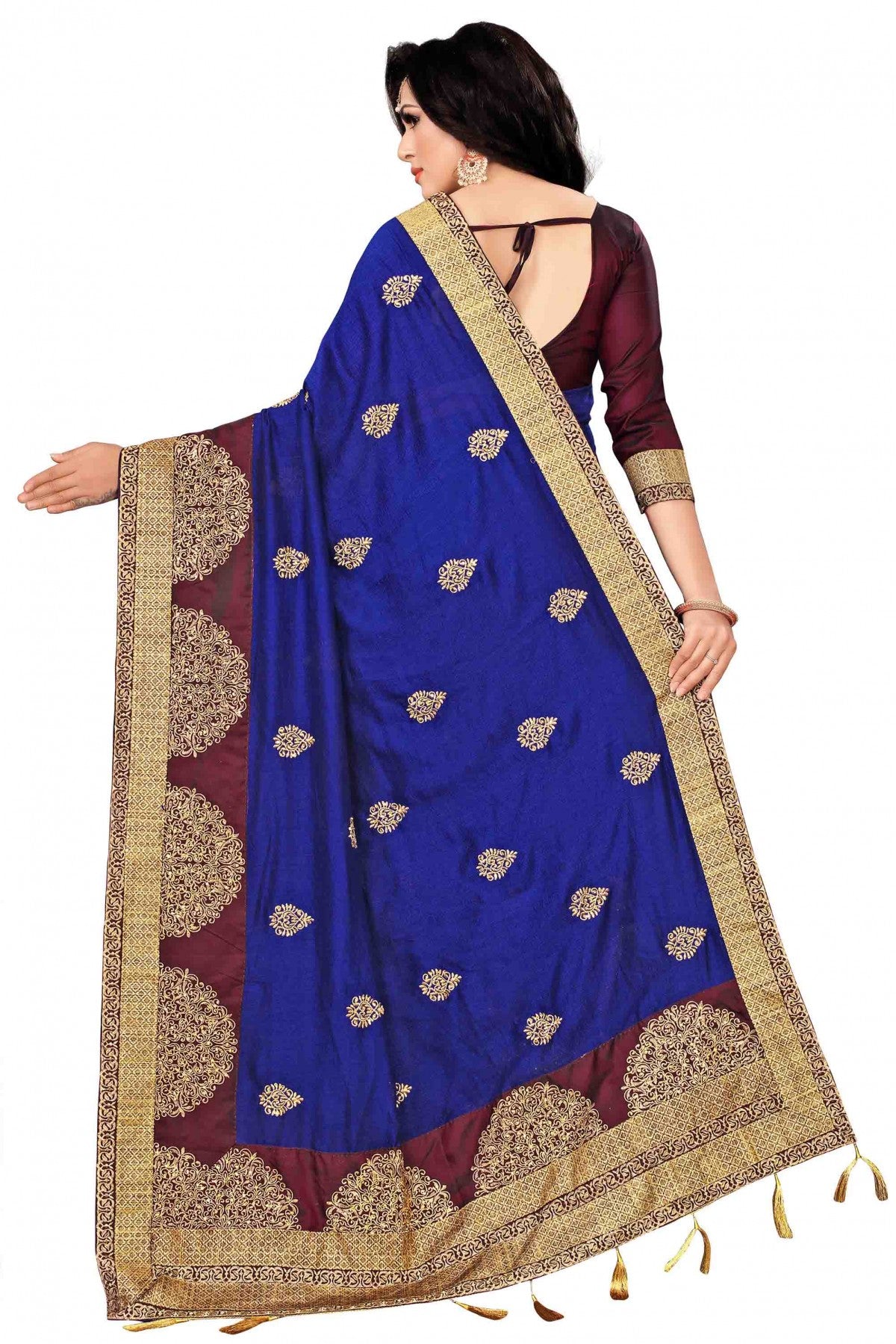 Blue Colour Vichitra Silk Designer Saree