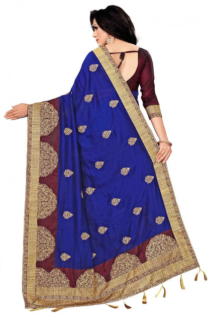 Blue Colour Vichitra Silk Designer Saree