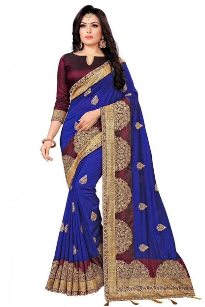 Blue Colour Vichitra Silk Designer Saree