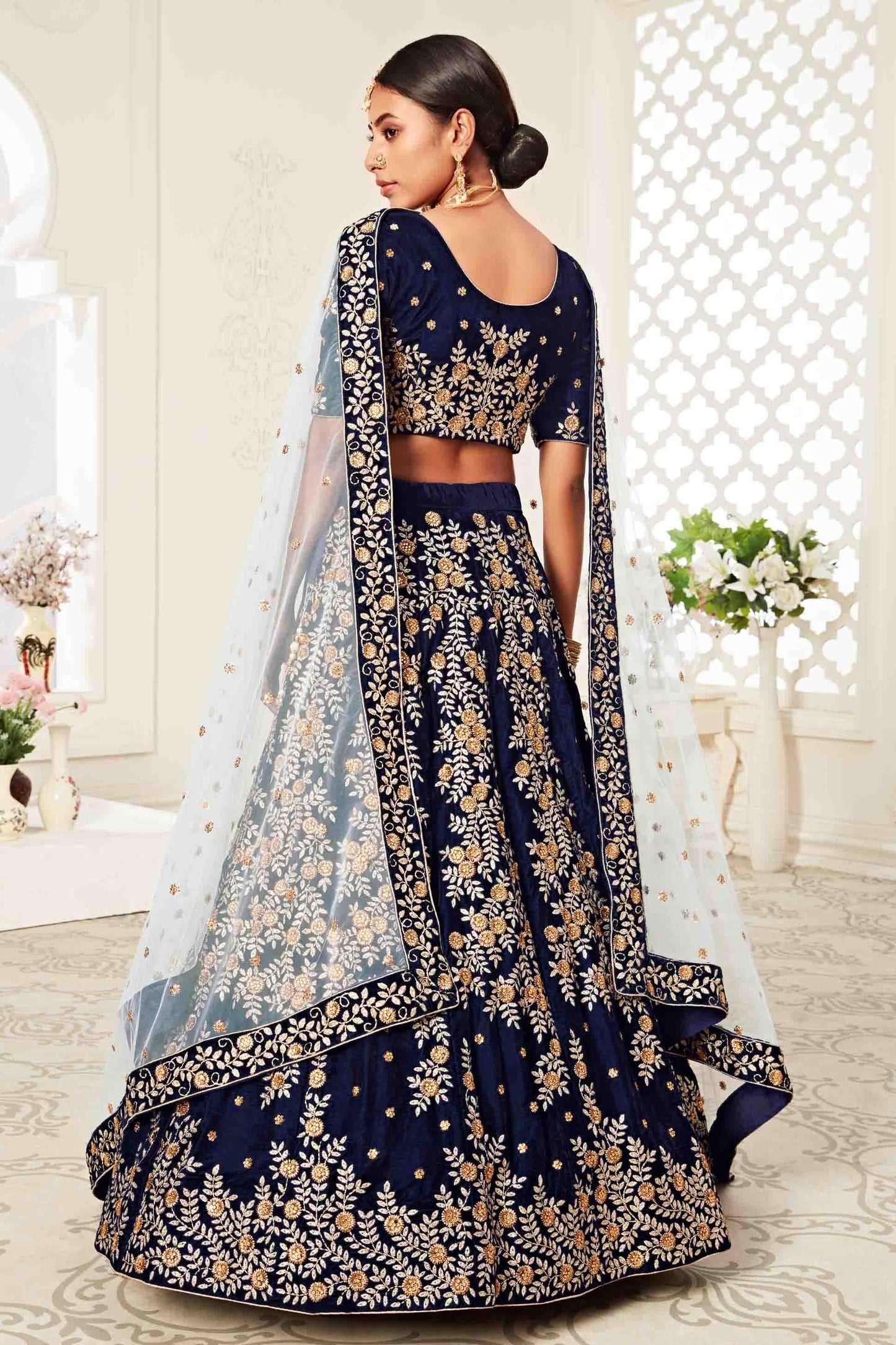 Blue Velvet Designer Lehenga Choli