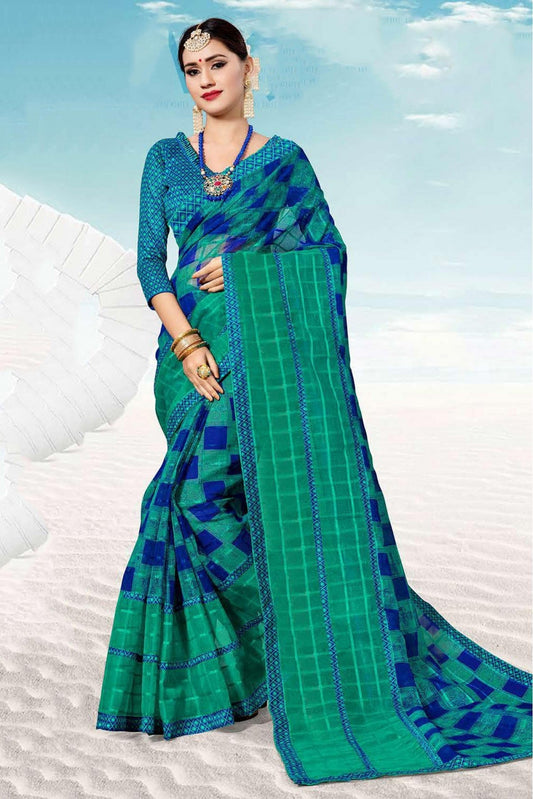 Blue and Green Colour Kota Traditional Saree