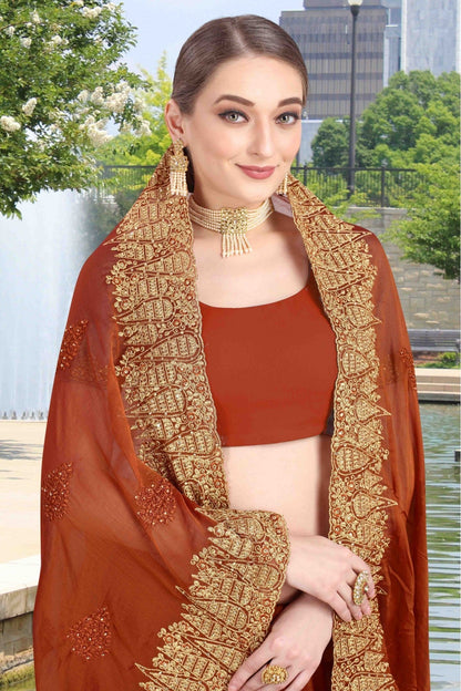 Brown Colour Chiffon Designer Saree