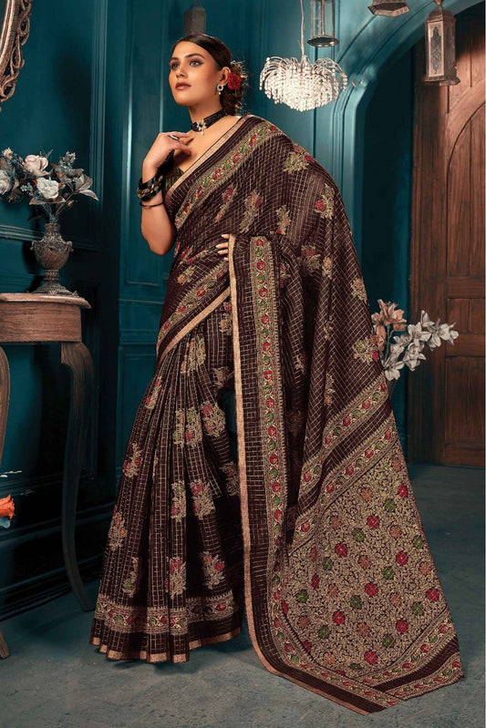 Brown Colour Cotton Printed Saree