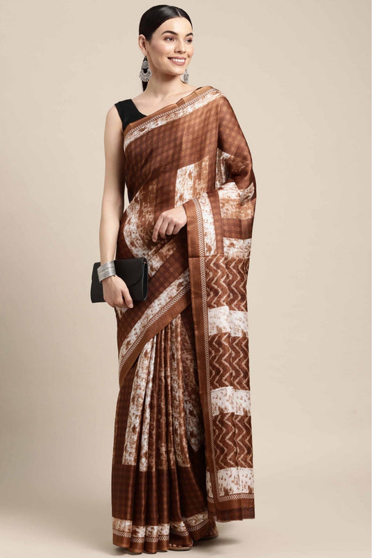 Brown Colour Cotton Printed Saree