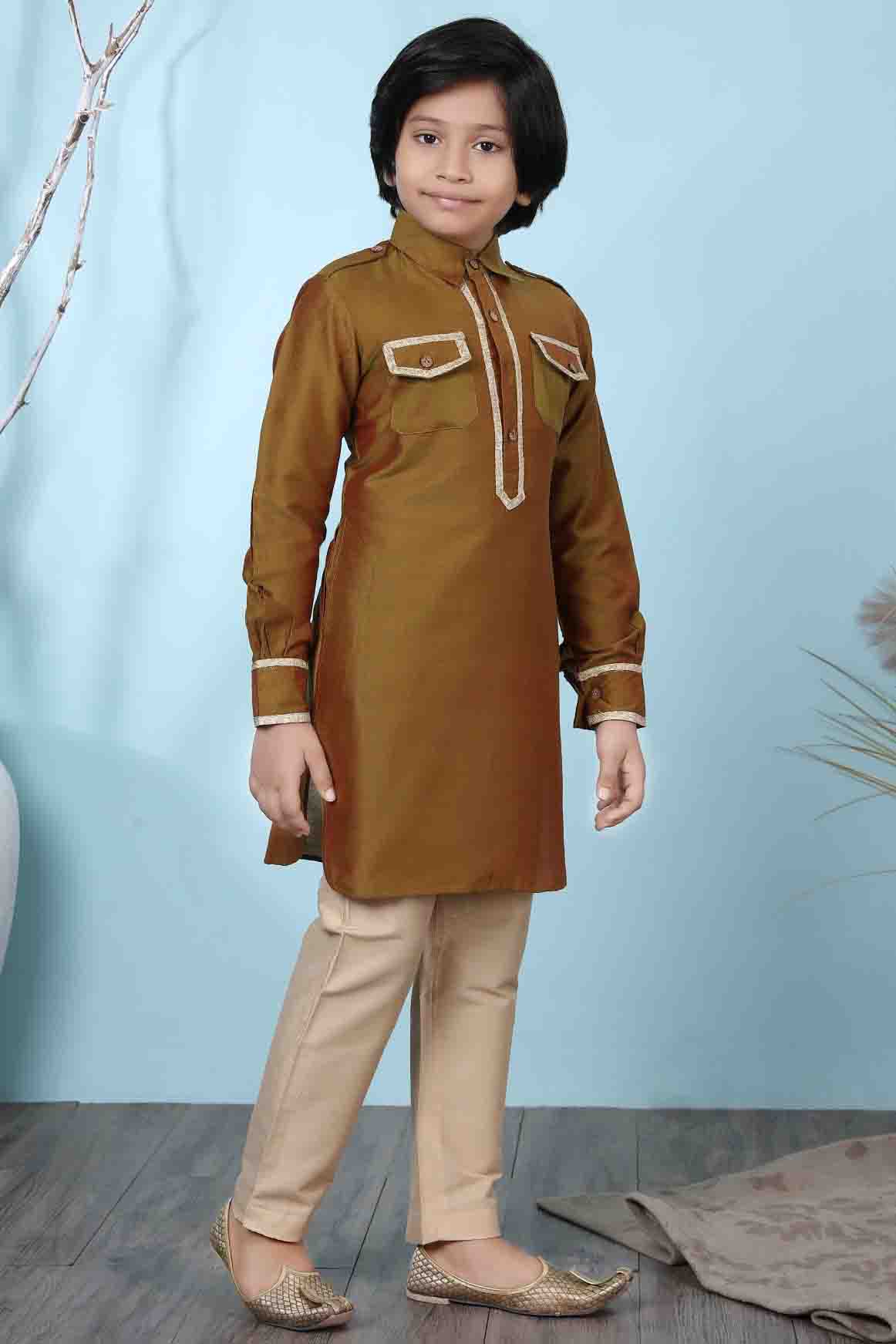 Brown Colour Cotton Silk Kurta Pajama VSBW1070061