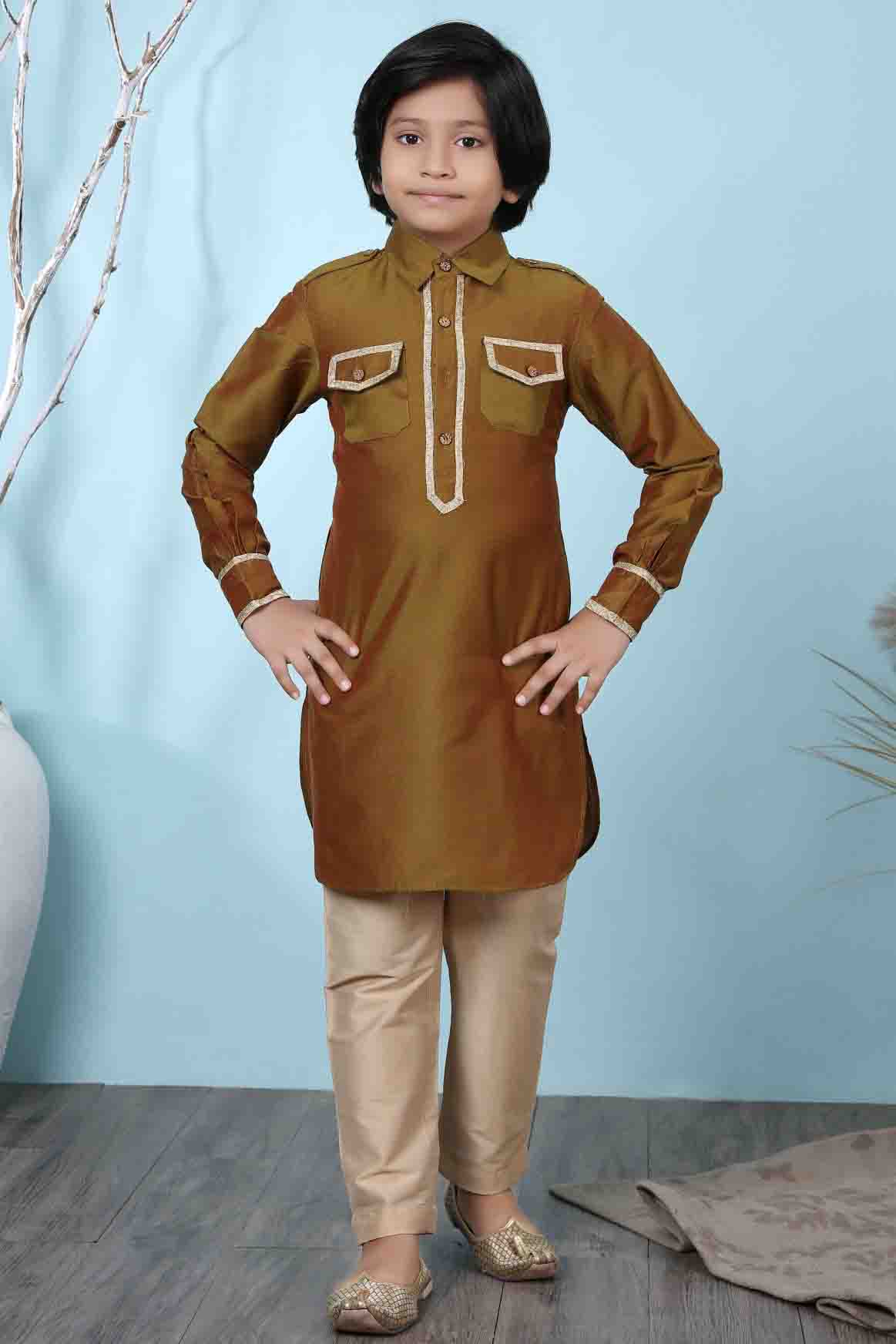 Brown Colour Cotton Silk Kurta Pajama VSBW1070061