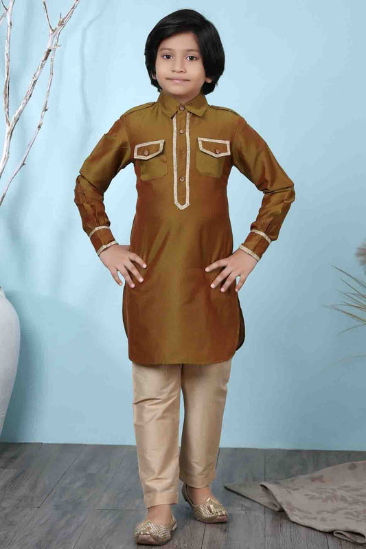 Brown Colour Cotton Silk Kurta Pajama