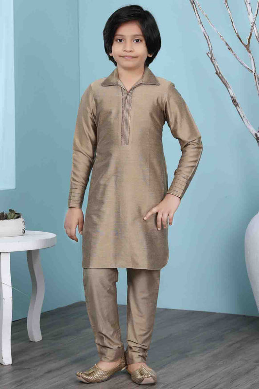 Brown Colour Cotton Silk Kurta Pajama