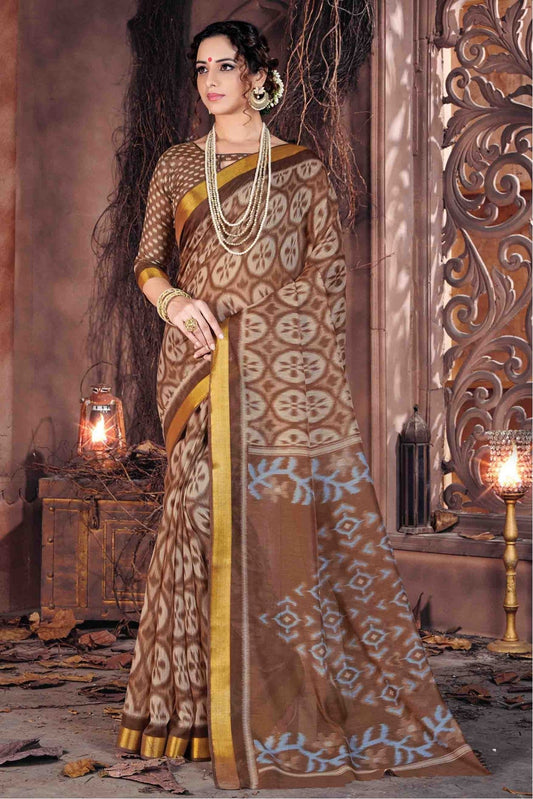 Brown Colour Cotton Traditional Saree