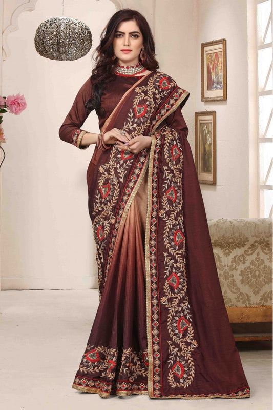 Brown Colour Dola Silk Designer Saree