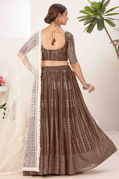 Brown Colour Georgette Designer Lehenga Choli