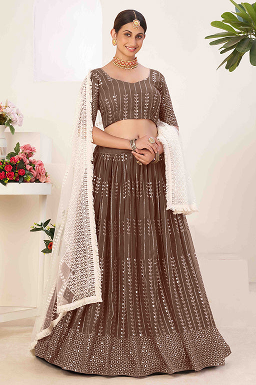 Brown Colour Georgette Designer Lehenga Choli