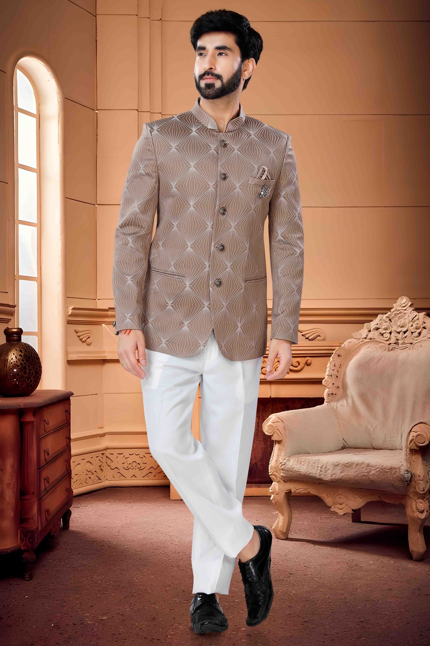 Brown Colour Jodhpuri In Jacquard Fabric VSJP1130146