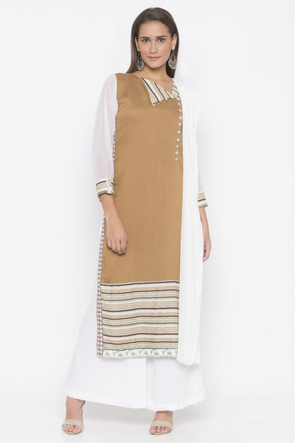 Brown Colour Plus Size Stitched Cotton Embroidery Palazzo Pant Suit