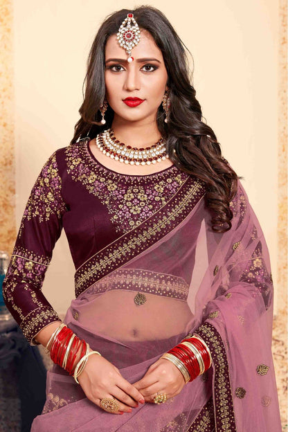 Brown Colour Satin Embroidery Lehenga Choli