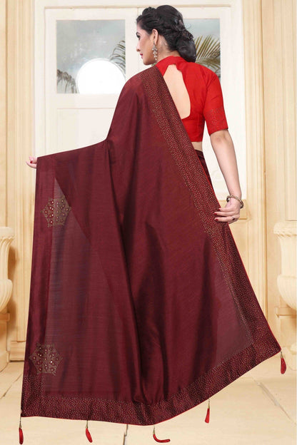 Brown Colour Vichitra Silk Designer Saree